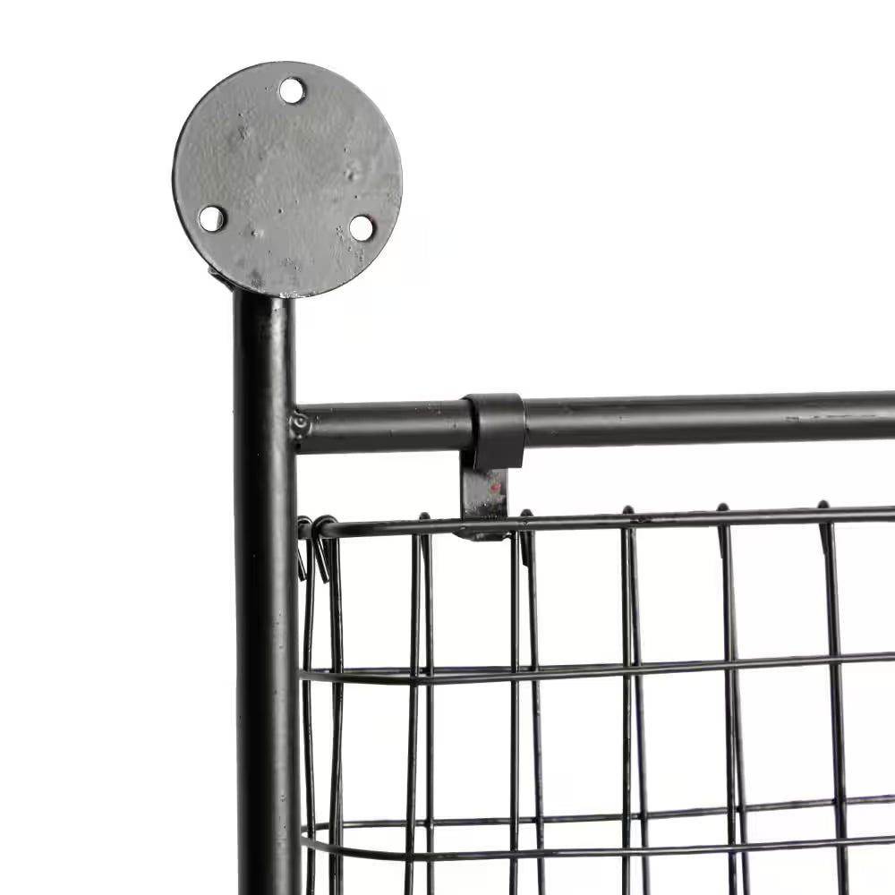 Black Wall Mounted Magazine Rack Holder with Suspended Baskets and Label Slots