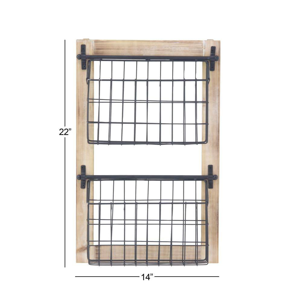 Black Wall Mounted Magazine Rack Holder with Suspended Baskets
