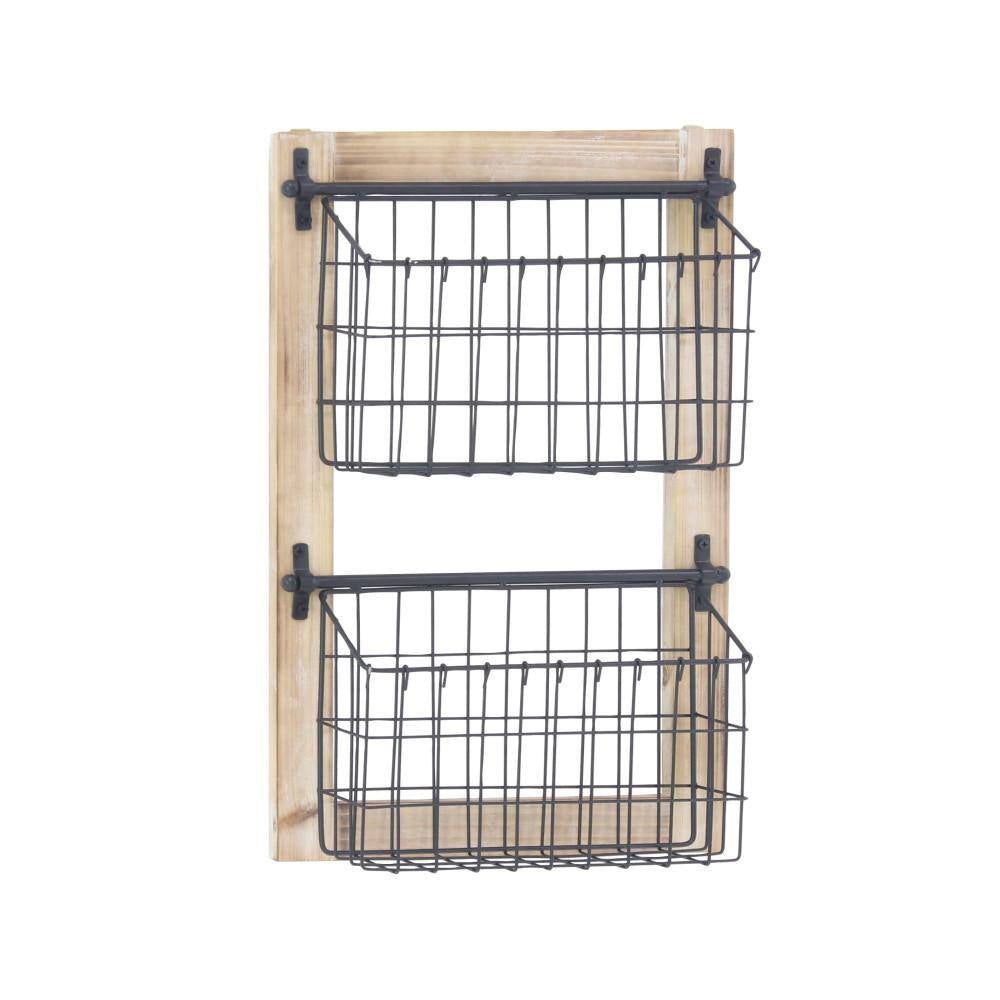 Black Wall Mounted Magazine Rack Holder with Suspended Baskets