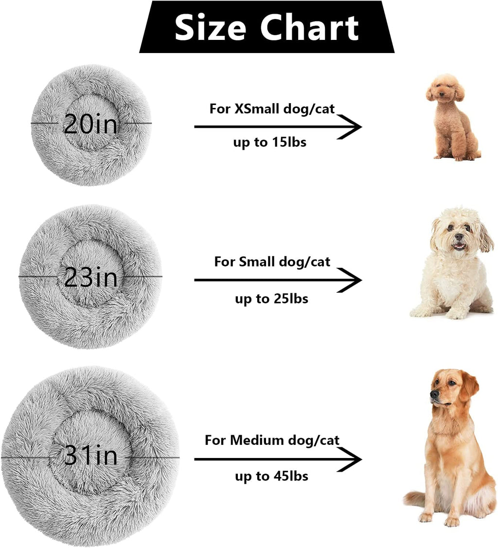 Anti-Anxiety Donut Cat & Dog Bed - Round, Cozy, Plush, Machine Washable, 20X20Inch Grey