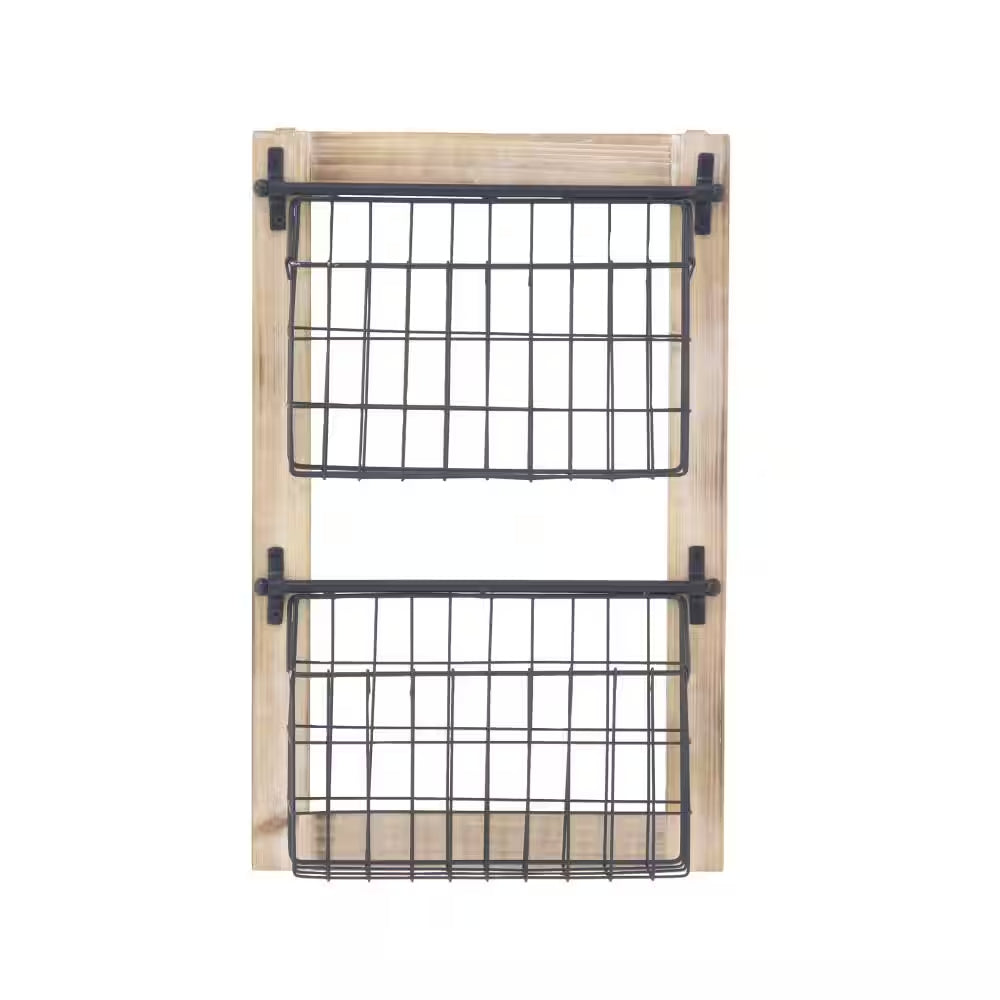 Black Wall Mounted Magazine Rack Holder with Suspended Baskets