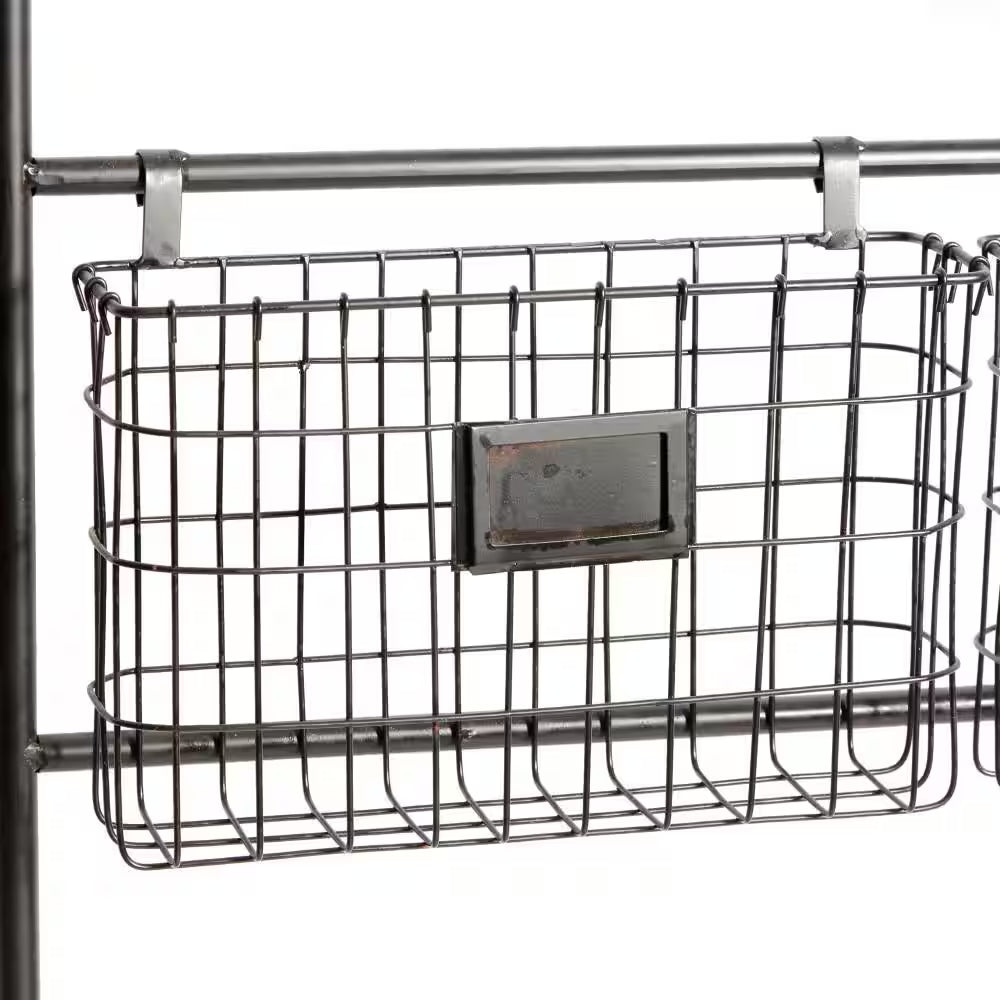 Black Wall Mounted Magazine Rack Holder with Suspended Baskets and Label Slots